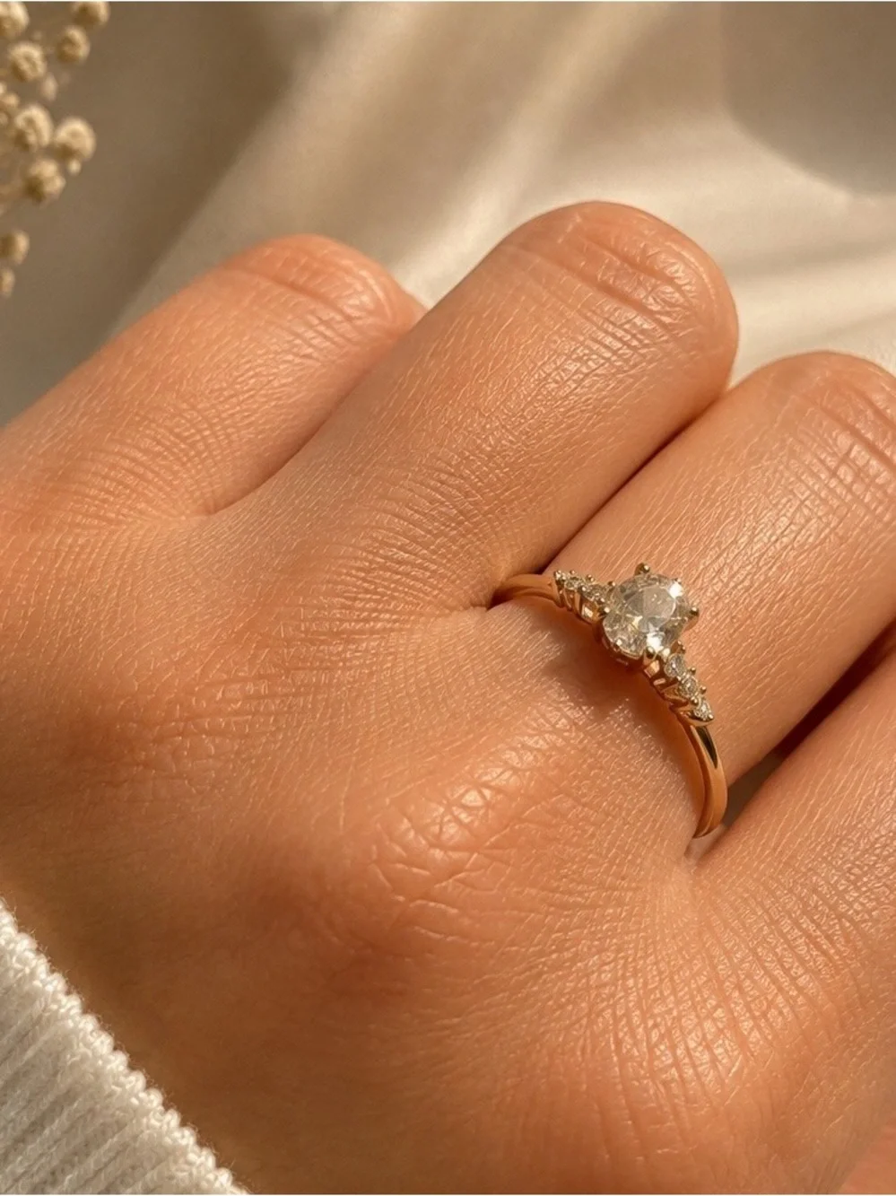 925 Sterling Silver & Gold Plated Solitaire Halo Accent Ring